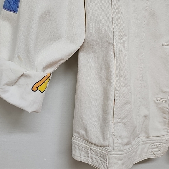 Vtg 80s Neo Max White Denim Jacket, Artistic Appliques, Size 10, *READ Descript* - Picture 2 of 16